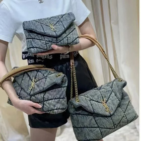 Saint Laurent YSL Denim Shoulder Bag with Metal Hardware and Chain Strap-4632